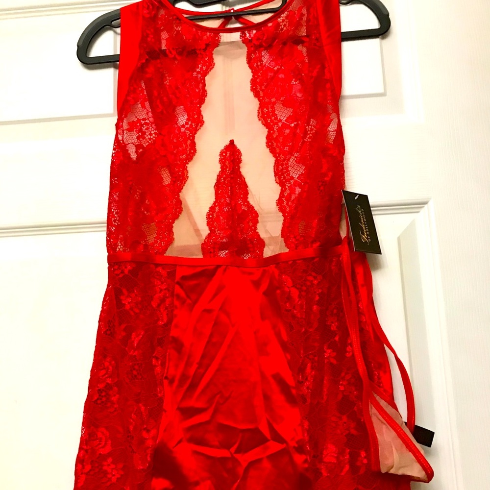 Fredricks of Hollywood red lingerie with thong